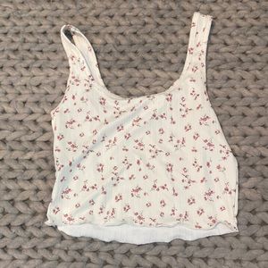 Cream ribbed cropped tank top with flowers